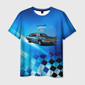 Мужская футболка 3D с принтом Синий Ретро автомобиль в Новосибирске, 100% полиэфир | прямой крой, круглый вырез горловины, длина до линии бедер | Тематика изображения на принте: авто | автомобиль | классика | машина | ретро | ретро автомобиль | старая машина