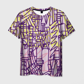 Мужская футболка 3D с принтом Moon Sketch в Курске, 100% полиэфир | прямой крой, круглый вырез горловины, длина до линии бедер | графика | линия | рисунок | скетч | фиолетовый