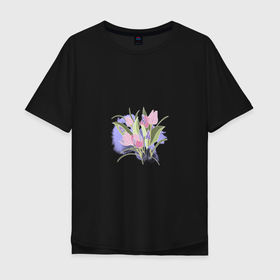 Мужская футболка хлопок Oversize с принтом Нежные весенние тюльпаны , 100% хлопок | свободный крой, круглый ворот, “спинка” длиннее передней части | букет | весна | нежные цветы | нежный букет | розовые цветы | тюльпаны | фиолетовые цветы | цветение | цветущие | цветы
