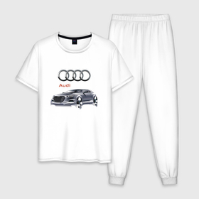 Мужская пижама хлопок с принтом Audi   Germany   Car в Новосибирске, 100% хлопок | брюки и футболка прямого кроя, без карманов, на брюках мягкая резинка на поясе и по низу штанин
 | audi | car | germany | power | автомобиль | ауди | германия | мощь