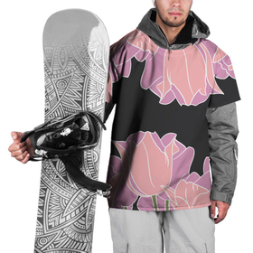 Накидка на куртку 3D с принтом Розовые цветы кристаллы в Тюмени, 100% полиэстер |  | в цветочек | весна | на черном | розовые тюльпаны | розовые цветочки | розовые цветы | розовый | тюльпаны | цветочки | цветы