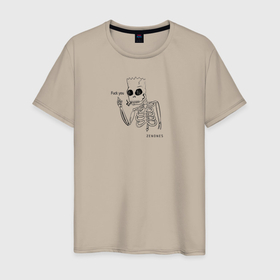 Мужская футболка хлопок с принтом Скелет с сигаретой показывает средний палец в Санкт-Петербурге, 100% хлопок | прямой крой, круглый вырез горловины, длина до линии бедер, слегка спущенное плечо. | 