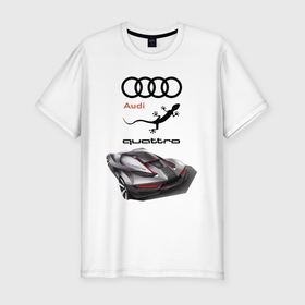 Мужская футболка хлопок Slim с принтом Audi quattro   Concept   Design в Санкт-Петербурге, 92% хлопок, 8% лайкра | приталенный силуэт, круглый вырез ворота, длина до линии бедра, короткий рукав | Тематика изображения на принте: audi | car | concept | germany | lizard | quattro | ауди | германия | ящерица