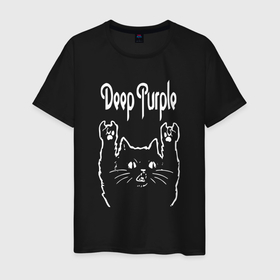 Мужская футболка хлопок с принтом Deep Purple Рок кот в Санкт-Петербурге, 100% хлопок | прямой крой, круглый вырез горловины, длина до линии бедер, слегка спущенное плечо. | british | deep purple | england | heavy metal | rock group | альбом | англия | британская | дип | дип перпл | перпл | рок группа | рок кот | роккот | хеви металл