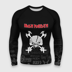 Мужской рашгард 3D с принтом Iron Maiden логотипы рок групп в Новосибирске,  |  | iron | iron maiden | maiden | music | rock | айрон майден | айрон мейден | группа | музыка | рок