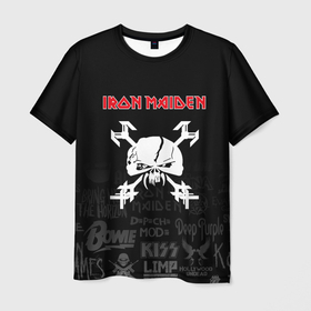 Мужская футболка 3D с принтом Iron Maiden логотипы рок групп в Кировске, 100% полиэфир | прямой крой, круглый вырез горловины, длина до линии бедер | iron | iron maiden | maiden | music | rock | айрон майден | айрон мейден | группа | музыка | рок
