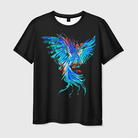 Мужская футболка 3D с принтом Феникс | Phoenix в Курске, 100% полиэфир | прямой крой, круглый вырез горловины, длина до линии бедер | ash | bird | blue | fire | flame | flight | heat | phoenix | rebirth | wings | возрождение | голубая | жар | крылья | огненная | огонь | пепел | перерождение | пламя | полет | птица | феникс