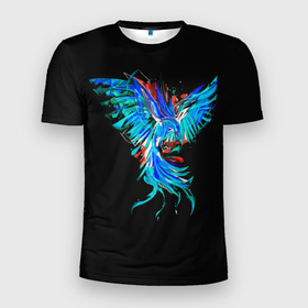 Мужская футболка 3D Slim с принтом Феникс | Phoenix в Курске, 100% полиэстер с улучшенными характеристиками | приталенный силуэт, круглая горловина, широкие плечи, сужается к линии бедра | ash | bird | blue | fire | flame | flight | heat | phoenix | rebirth | wings | возрождение | голубая | жар | крылья | огненная | огонь | пепел | перерождение | пламя | полет | птица | феникс