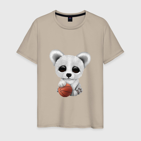 Мужская футболка хлопок с принтом Баскетбол   Белый мишка , 100% хлопок | прямой крой, круглый вырез горловины, длина до линии бедер, слегка спущенное плечо. | 