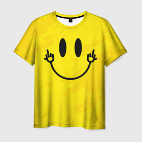 Мужская футболка 3D с принтом Smiley with fucks в Петрозаводске, 100% полиэфир | прямой крой, круглый вырез горловины, длина до линии бедер | Тематика изображения на принте: emoticon | hand | icon | middle finger | shows | smile | значок | показывает | рука | смайлик | средний палец | улыбка