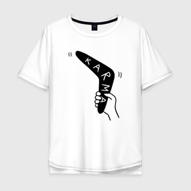 Мужская футболка хлопок Oversize с принтом Karma   boomerang в Тюмени, 100% хлопок | свободный крой, круглый ворот, “спинка” длиннее передней части | always | boomerang | hand | karma | returns | warning | бумеранг | возвращается | всегда | карма | предупреждение | рука