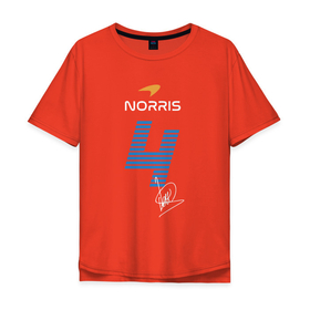 Мужская футболка хлопок Oversize с принтом Ландо Норрис 4 в Новосибирске, 100% хлопок | свободный крой, круглый ворот, “спинка” длиннее передней части | 4 | f1 | lando norris | гонки | ландо норрис | ф1 | формула 1