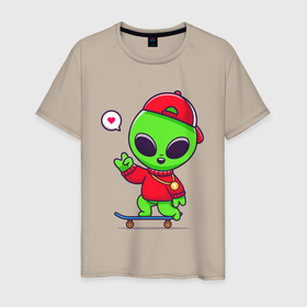 Мужская футболка хлопок с принтом Alien with love , 100% хлопок | прямой крой, круглый вырез горловины, длина до линии бедер, слегка спущенное плечо. | alien | skateboard | skater | ufo | нло | пришелец | скейтборд