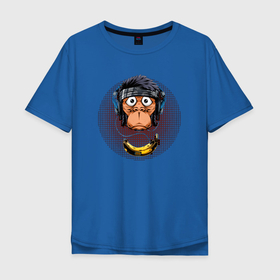 Мужская футболка хлопок Oversize с принтом обезьяна   в наушниках , 100% хлопок | свободный крой, круглый ворот, “спинка” длиннее передней части | handeyework | арт | банан | в наушниках | животные | мелодия | музыка | ноты | обезьяна | реп | рисунок | рнб | хлопок
