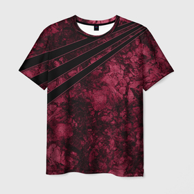 Мужская футболка 3D с принтом Мраморный бордовый текстурированный узор в Курске, 100% полиэфир | прямой крой, круглый вырез горловины, длина до линии бедер | бордовый | камень | модный | мрамор | паттерн | популярный | современный | текстурированный | узоар