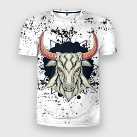 Мужская футболка 3D Slim с принтом Bull в Белгороде, 100% полиэстер с улучшенными характеристиками | приталенный силуэт, круглая горловина, широкие плечи, сужается к линии бедра | Тематика изображения на принте: арт | бык | графика | животные | звери