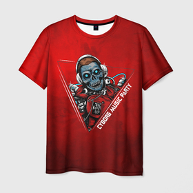 Мужская футболка 3D с принтом Cyborg music , 100% полиэфир | прямой крой, круглый вырез горловины, длина до линии бедер | арт | графика | музыка | надписи | череп | чкелет