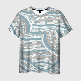 Мужская футболка 3D с принтом Абстрактный геометрический узор в Новосибирске, 100% полиэфир | прямой крой, круглый вырез горловины, длина до линии бедер | абстрактный | абстракция | бежевый | белый | волны | геометрия | дудл | женский | заполнение | квадраты | коричневый | круги | линии | лоскутное | мужской | обводка | пастельные цвета