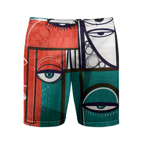 Мужские шорты спортивные с принтом глаза   арт в Новосибирске,  |  | арт | глаза | детские | квадраты | линии | обстракция | патерны | разноцветные | рисунки | текстуры | хлопок | яркие