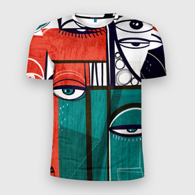 Мужская футболка 3D Slim с принтом глаза   арт в Новосибирске, 100% полиэстер с улучшенными характеристиками | приталенный силуэт, круглая горловина, широкие плечи, сужается к линии бедра | арт | глаза | детские | квадраты | линии | обстракция | патерны | разноцветные | рисунки | текстуры | хлопок | яркие