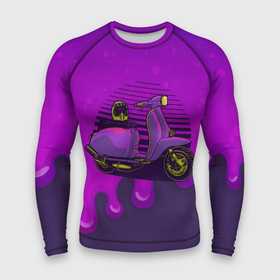 Мужской рашгард 3D с принтом Фиолетовый мопед в Екатеринбурге,  |  | moto | мопед | мото | мотороллер | мотоспорт | мотоцикл