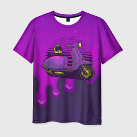 Мужская футболка 3D с принтом Фиолетовый  мопед в Екатеринбурге, 100% полиэфир | прямой крой, круглый вырез горловины, длина до линии бедер | moto | мопед | мото | мотороллер | мотоспорт | мотоцикл