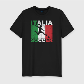 Мужская футболка хлопок Slim с принтом Итальянский футбол в Тюмени, 92% хлопок, 8% лайкра | приталенный силуэт, круглый вырез ворота, длина до линии бедра, короткий рукав | football | italia | italy | soccer | socker | игра | италии | италия | итальянский | сборная | сборная италия | сокер | соккер | спорт | футбол | футболист | футбольная | футбольный