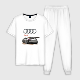 Мужская пижама хлопок с принтом Audi   Racing team , 100% хлопок | брюки и футболка прямого кроя, без карманов, на брюках мягкая резинка на поясе и по низу штанин
 | Тематика изображения на принте: audi | car | motorsport | power | racing | автомобиль | автоспорт | ауди | гонка | мощь