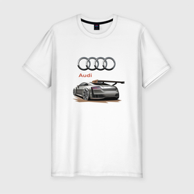 Мужская футболка хлопок Slim с принтом Audi   Racing team в Екатеринбурге, 92% хлопок, 8% лайкра | приталенный силуэт, круглый вырез ворота, длина до линии бедра, короткий рукав | audi | car | motorsport | power | racing | автомобиль | автоспорт | ауди | гонка | мощь