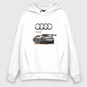 Мужское худи Oversize хлопок с принтом Audi   Racing team в Новосибирске, френч-терри — 70% хлопок, 30% полиэстер. Мягкий теплый начес внутри —100% хлопок | боковые карманы, эластичные манжеты и нижняя кромка, капюшон на магнитной кнопке | audi | car | motorsport | power | racing | автомобиль | автоспорт | ауди | гонка | мощь