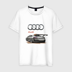 Мужская футболка хлопок с принтом Audi   Racing team , 100% хлопок | прямой крой, круглый вырез горловины, длина до линии бедер, слегка спущенное плечо. | Тематика изображения на принте: audi | car | motorsport | power | racing | автомобиль | автоспорт | ауди | гонка | мощь