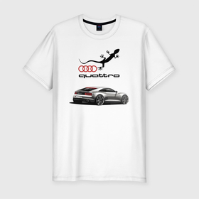 Мужская футболка хлопок Slim с принтом Audi quattro   Lizard в Екатеринбурге, 92% хлопок, 8% лайкра | приталенный силуэт, круглый вырез ворота, длина до линии бедра, короткий рукав | audi | car | germany | lizard | power | prestige | quattro | автомобиль | ауди | германия | мощь | ящерица