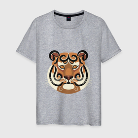 Мужская футболка хлопок с принтом Тигр Тигр Тигр в Екатеринбурге, 100% хлопок | прямой крой, круглый вырез горловины, длина до линии бедер, слегка спущенное плечо. | амурский | бенгал | большая кошка | голова тигра | коричневый | оранжевый | плоский стиль | тигр | хищник