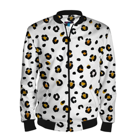 Мужской бомбер 3D с принтом пятна леопарда leopard spots в Екатеринбурге, 100% полиэстер | застегивается на молнию, по бокам два кармана без застежек, по низу бомбера и на воротнике - эластичная резинка | animal print | animalistic | background | hipard | leopard | skin | spots | white background | yellow | анималистичный | анималистычный | белый фон | гипард | животные | животный | звериный | звериный принт | леопард | леопардовый | паттерн
