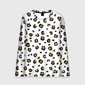 Мужской лонгслив 3D с принтом пятна леопарда leopard spots в Екатеринбурге, 100% полиэстер | длинные рукава, круглый вырез горловины, полуприлегающий силуэт | animal print | animalistic | background | hipard | leopard | skin | spots | white background | yellow | анималистичный | анималистычный | белый фон | гипард | животные | животный | звериный | звериный принт | леопард | леопардовый | паттерн