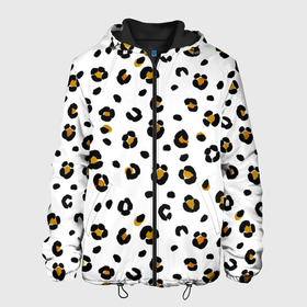 Мужская куртка 3D с принтом пятна леопарда leopard spots в Новосибирске, ткань верха — 100% полиэстер, подклад — флис | прямой крой, подол и капюшон оформлены резинкой с фиксаторами, два кармана без застежек по бокам, один большой потайной карман на груди. Карман на груди застегивается на липучку | Тематика изображения на принте: animal print | animalistic | background | hipard | leopard | skin | spots | white background | yellow | анималистичный | анималистычный | белый фон | гипард | животные | животный | звериный | звериный принт | леопард | леопардовый | паттерн