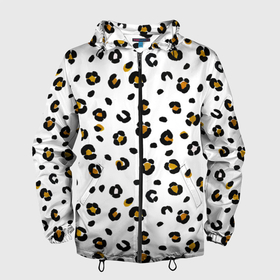 Мужская ветровка 3D с принтом пятна леопарда leopard spots , 100% полиэстер | подол и капюшон оформлены резинкой с фиксаторами, два кармана без застежек по бокам, один потайной карман на груди | Тематика изображения на принте: animal print | animalistic | background | hipard | leopard | skin | spots | white background | yellow | анималистичный | анималистычный | белый фон | гипард | животные | животный | звериный | звериный принт | леопард | леопардовый | паттерн