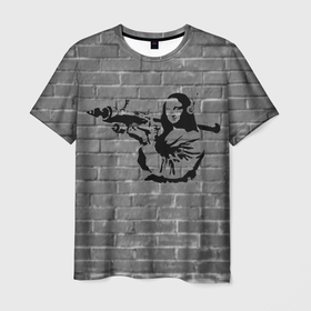 Мужская футболка 3D с принтом Мона Лиза Бэнкси Banksy в Тюмени, 100% полиэфир | прямой крой, круглый вырез горловины, длина до линии бедер | art | banksy | create | mona liza | peace | wall | бенкси | бэнкси | граффити | исскуство | кирпич | лиза | любовь | мир | мона | небо | стена | текстура | узоры | художник | чб