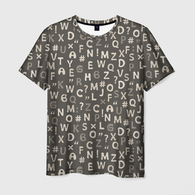 Мужская футболка 3D с принтом Буквы английского алфавита , знаки и символы в Новосибирске, 100% полиэфир | прямой крой, круглый вырез горловины, длина до линии бедер | алфавит | английский | белый | бесконечный | бесшовный | буквы | графит | графитовый | знаки | знаки препинания | латиница | латинский | монохромный | образование | пепельный | разноцветный | серый