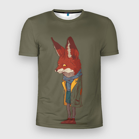 Мужская футболка 3D Slim с принтом Хитрый модный лис в Курске, 100% полиэстер с улучшенными характеристиками | приталенный силуэт, круглая горловина, широкие плечи, сужается к линии бедра | fox | животное | лис | лиса | модный | хитрый