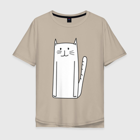 Мужская футболка хлопок Oversize с принтом Белый длинный кот в Санкт-Петербурге, 100% хлопок | свободный крой, круглый ворот, “спинка” длиннее передней части | белая кошка | белый кот | кот | котенок | кошка | кошки
