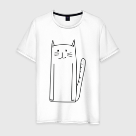 Мужская футболка хлопок с принтом Белый длинный кот в Петрозаводске, 100% хлопок | прямой крой, круглый вырез горловины, длина до линии бедер, слегка спущенное плечо. | белая кошка | белый кот | кот | котенок | кошка | кошки