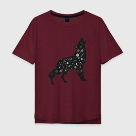 Мужская футболка хлопок Oversize с принтом Звездный черный волк в Новосибирске, 100% хлопок | свободный крой, круглый ворот, “спинка” длиннее передней части | волк | волки | волчица | звездное небо | звезды