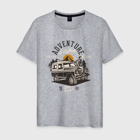Мужская футболка хлопок с принтом Путешествие на джипе в Санкт-Петербурге, 100% хлопок | прямой крой, круглый вырез горловины, длина до линии бедер, слегка спущенное плечо. | авто | автомобиль | джип | путешественник | путешествие