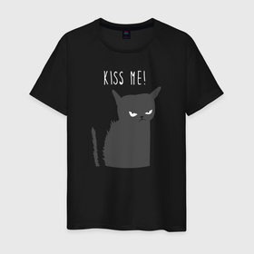 Мужская футболка хлопок с принтом Kiss me Поцелуй меня в Петрозаводске, 100% хлопок | прямой крой, круглый вырез горловины, длина до линии бедер, слегка спущенное плечо. | angry | black | cat | kiss me | look | severe | silhouette | взгляд | кот | поцелуй меня | сердитый | силуэт | суровый | черный