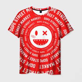 Мужская футболка 3D с принтом Счастливый Смайлик Red (Dope Street Market) в Курске, 100% полиэфир | прямой крой, круглый вырез горловины, длина до линии бедер | красный | модные | смайл | смайлик | счастливый | узор | хайп | шмот