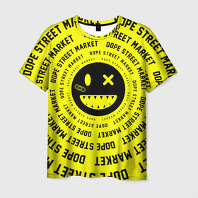 Мужская футболка 3D с принтом Счастливый Смайлик Yellow (Dope Street Market) в Курске, 100% полиэфир | прямой крой, круглый вырез горловины, длина до линии бедер | жёлтый | модные | смайл | смайлик | счастливый | узор | хайп | шмот