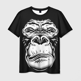 Мужская футболка 3D с принтом Морда гориллы , 100% полиэфир | прямой крой, круглый вырез горловины, длина до линии бедер | gorilla | голова | горилла | животное | обезьяна