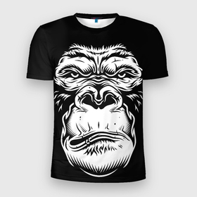 Мужская футболка 3D Slim с принтом Морда гориллы в Белгороде, 100% полиэстер с улучшенными характеристиками | приталенный силуэт, круглая горловина, широкие плечи, сужается к линии бедра | gorilla | голова | горилла | животное | обезьяна