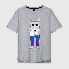 Мужская футболка хлопок Oversize с принтом Крутой котей в Тюмени, 100% хлопок | свободный крой, круглый ворот, “спинка” длиннее передней части | Тематика изображения на принте: 90 | 90ые | джинсы | кот | коты | кошка | круто | крутой | меломан | музыка | прикол | рок | солнечные очки